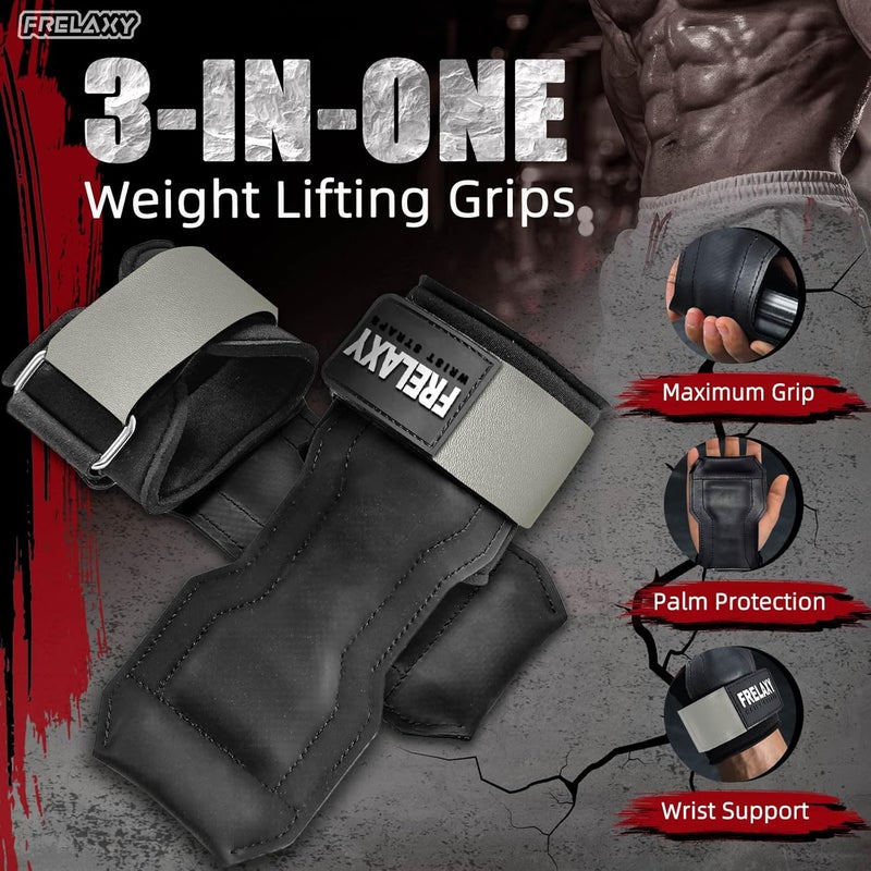 Frelaxy Lifting Wrist Straps, Rubber Weight Lifting Grips with Non-Slip Palm & Wrist Wraps Support for Deadlifts, Pull Ups, Rows, Heavy Powerlifting, Lat Pulldowns - Image 2
